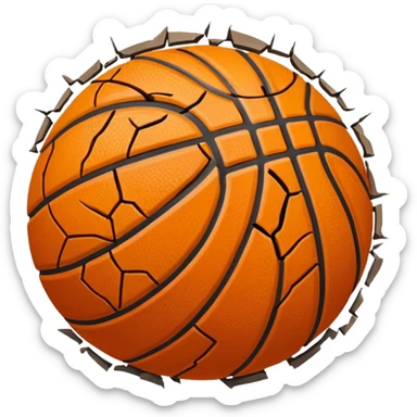 destroyed basketball, cracked and misshapen, with pieces missing sticker