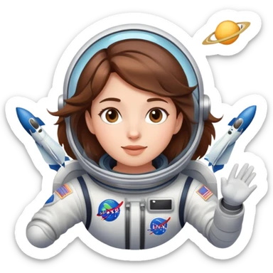 beautiful brown hair girl flying to space sticker