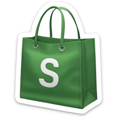 Green shopping bag with an S logo in the middle. sticker