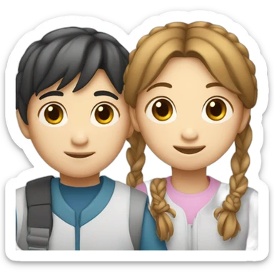 Teen Korean boy with a girl who has two side pony tails sticker