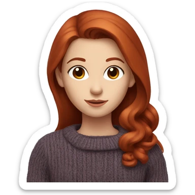redhead girl with grey eyes with long hair and Dyson styling in a burgundy sweater and a rat on her shoulder sticker