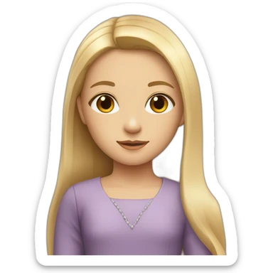 Young girl with long straight blond hair and a dress sticker