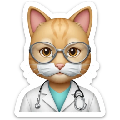 doctor cat, white coat, medical mask sticker