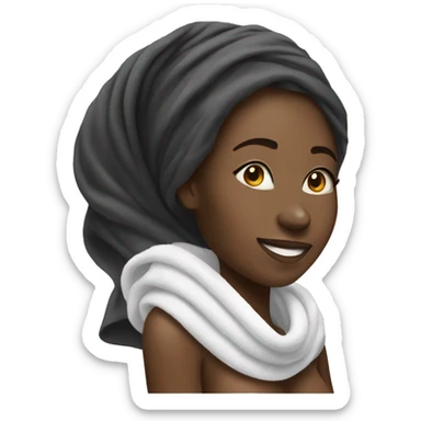 Black woman smiling with a towel covering her hair  sticker