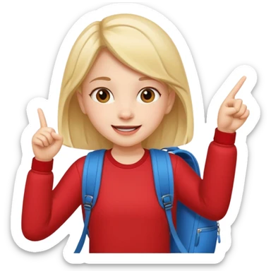 cheerful girl with red backpack pointing up to the left sticker