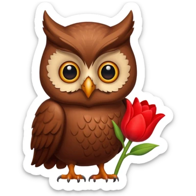 Cute Brown Owl holding a tulip sticker
