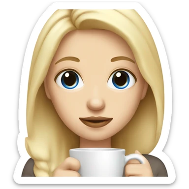 Blonde girl blue eyes drinking coffee sticker