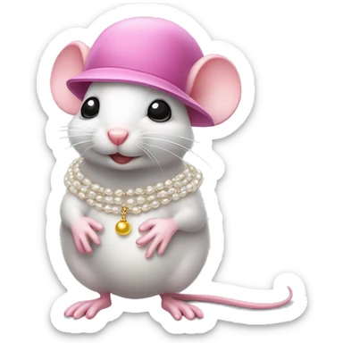 Cute mouse wears pink hat and a pearl chain sticker