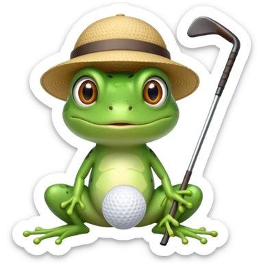 frog with golf club and hat for golfing sticker