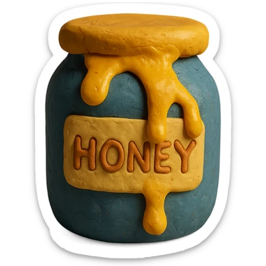 honey jar with honey oozing out in claymation style sticker