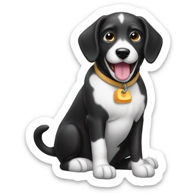 Black and white dog with chew toy sticker