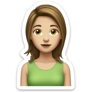 girl with brown middle length hair with layers, green eyes, freckles,  sticker