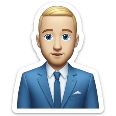 realism mac miller with a blonde comb over skin fade and blue eyes wearing a blue suit sticker