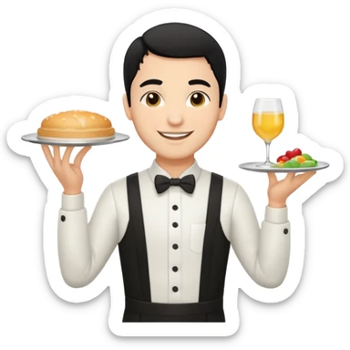 emoji man light skin and black hair, con uniforme de camarero CUERPO COMPLETO sticker