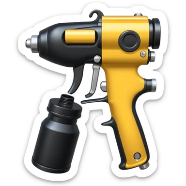 black and metal spray gun with clear attached sticker