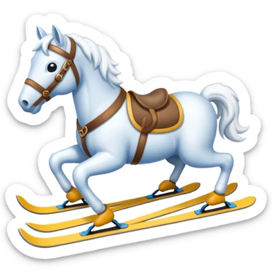 A snow horse made of snow with ski sticker