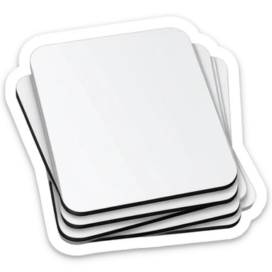 two white flashcards in a compact stack, each a rectangle with gently rounded corners, thin black outline, top card shifted up and left, bottom card peeking out to right and below, faint light gray shadow beneath, clean minimal 2D look sticker