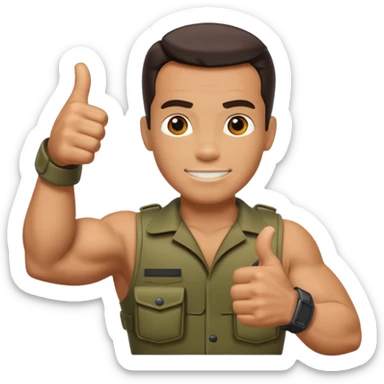 Create me emojis for commando, with Helmet and theme from that move, including arnold. For example commando thumbs up sticker