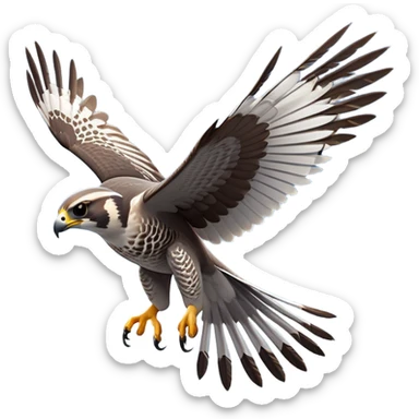 cinematic-falcon-realistic-full-body-diving-emoji,-sleek-aerodynamic-frame-plummeting-through-the-air-with-lightning-speed,-razor-sharp-talons-poised-for-the-strike,-feathered-wings-angled-for-maximum-precision,-keen-dark-eyes-locked-onto-its-prey,-patterned-grey-and-white-feathers-glinting-in-the-sun,-simplified-yet-realistic-focused-features,-highly-detailed,-glowing-with-a-sharp-intense-aura sticker