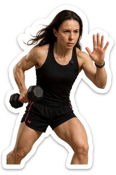 Allenamento ad alta intensità donna mentre fa pesi sticker