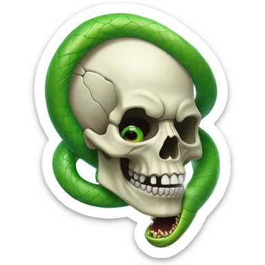 realistic skull with open mouth green snake sticker