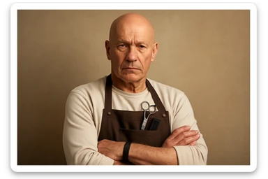 huddi shu odamni qariroq va soch soqolsiz tasvirlab ber o'zgartirib realistik qilib sticker