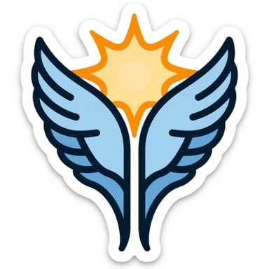 saint emblem with light blue wings and shining golden halo, divine, holy sticker