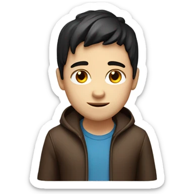 3d face boy avatar, black hair, middle parted hair, fair tone skin, round face, dark chocolate eyes sticker
