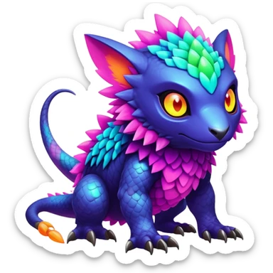  futuristic lush warm-colored colorful neon-colored cyber-Fakémon-Digimon-Trico-creature sticker
