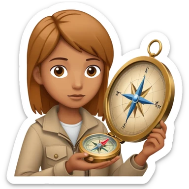 Person with compass focused on star destination, not looking at map sticker
