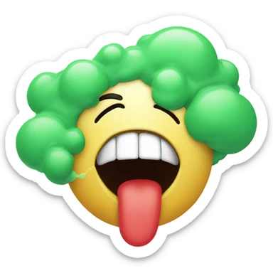 "A funny emoji of a mouth blowing out air, but instead of fresh breath, it's a green, smelly, swirling cloud. sticker