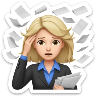 female teacher pulling her hair with stressed face, papers flying everywhere sticker