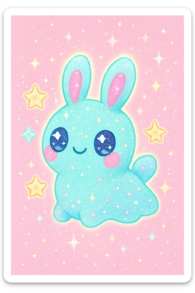 Add more glitter and sparkles, keep kawaii neon style, make the sea bunny shine. sticker