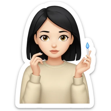 attractive girl with black hair, black eyes, cream colored sweater sticker
