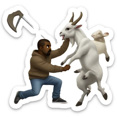 Kanye West fighting against a giant hybrid of goat and rake sticker