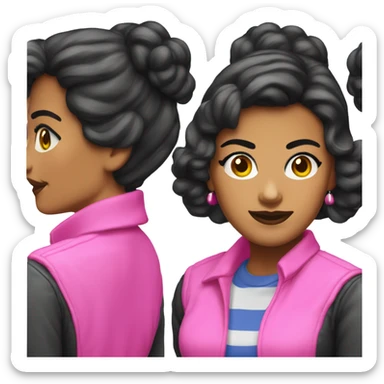 Tanned woman with black hair dressed in 1990s preppy hair, makeup, and neon attire  sticker