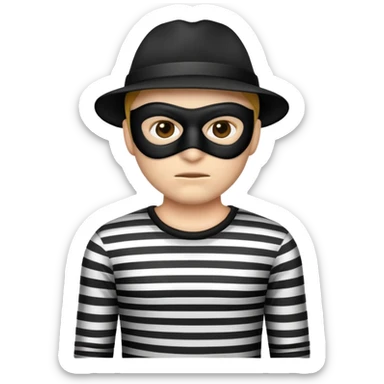 robber emoji wearing a black mask and striped shirt with sneaky expression sticker