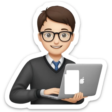 un estudiante que este parado con sus lentes y su laptop sticker