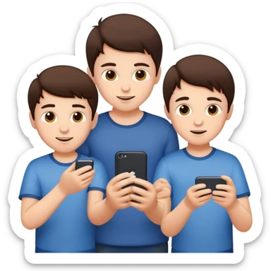 Three young brunette brothers playing  sticker