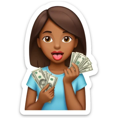 girl holding money with her tongue out sticker