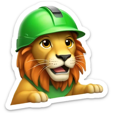 Lion wear safety helmet as call center in green and orange theme sticker