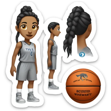 Grey wolf and black hair braids female basketball grey uniform player number 0 sticker