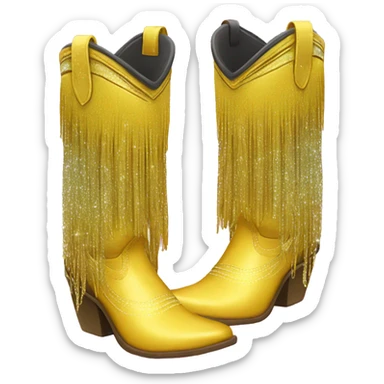 Realistic yellow fashion cowgirl boots with sparkly shiny glitter fringe on them. sticker