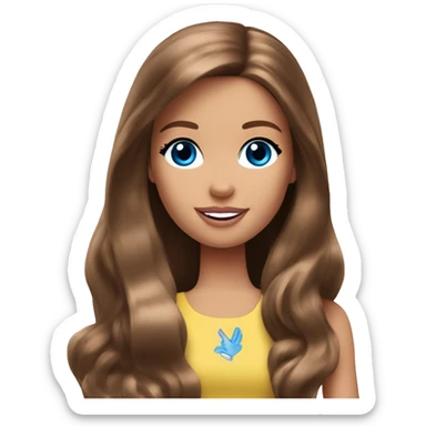 Barbie long brown hair blue eyes giving a peace sign sticker
