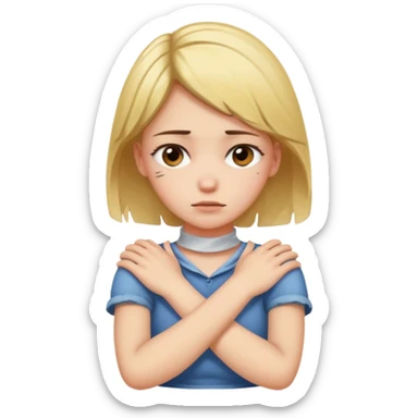 distressed girl with crosssed arms on neck sticker