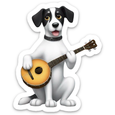 Black and white dog playing banjo sticker