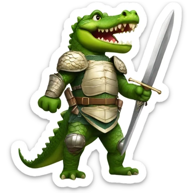 A crocodile with armor and a sword sticker