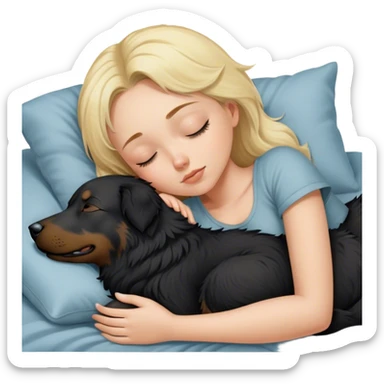 blonde girl sleeping with black australian sheperd sticker