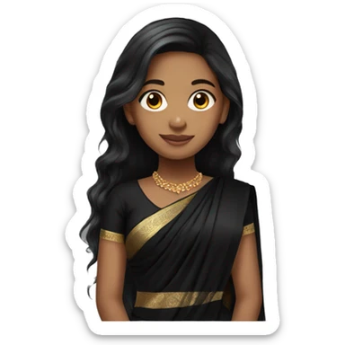 Light skin black long hair girl wearing black saree sticker