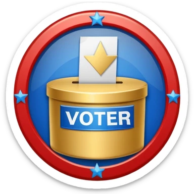 circular achievement style badge for first voter featuring a ballot box and a classy border sticker